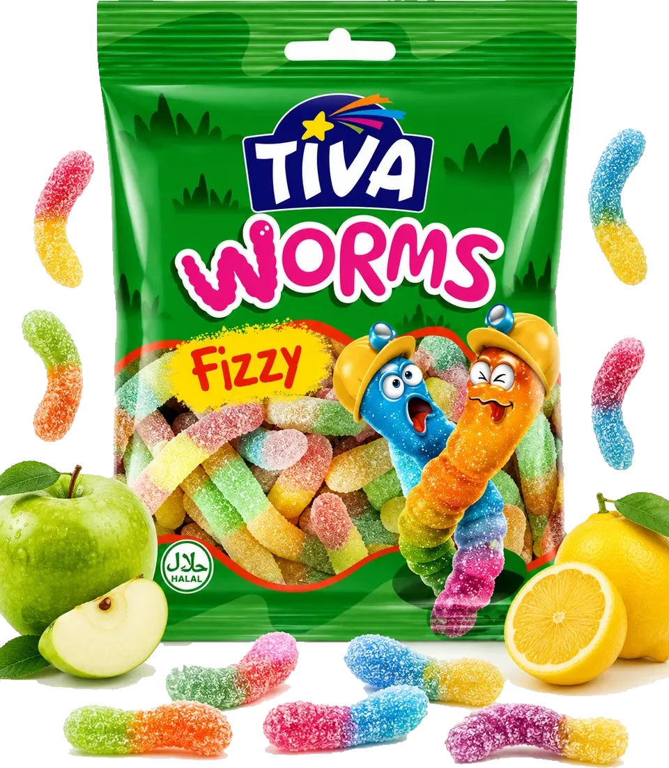 Tiva Worms Fizzy pack with sour worm gummies