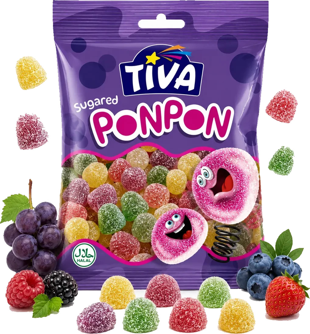 Tiva PonPon pack with sugar-coated fruit gummies
