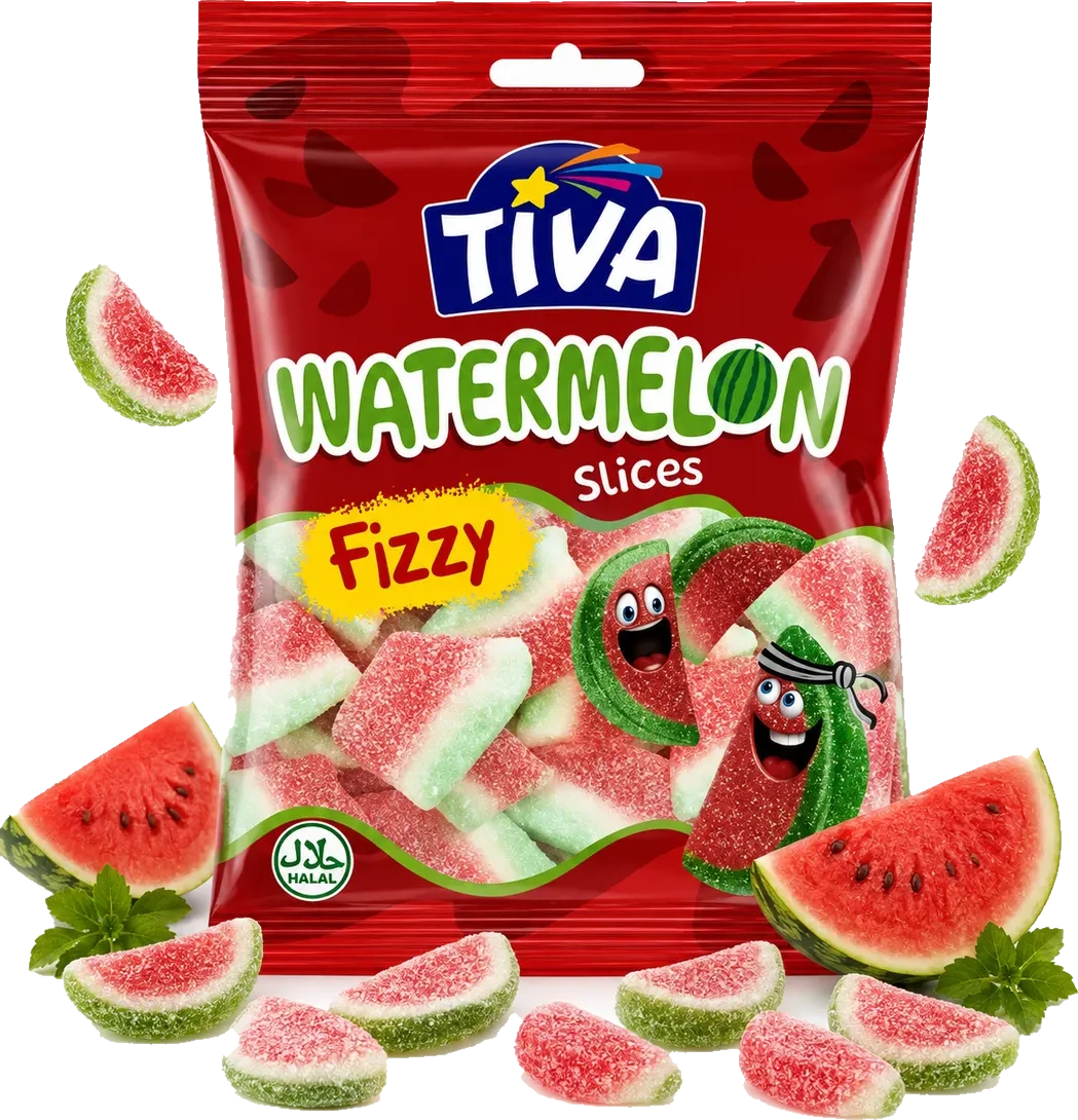Tiva Watermelon Slices Fizzy pack with sour watermelon gummies