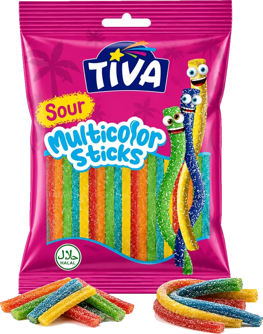 Tiva Sour Multicolor Sticks pack with colorful sour candy sticks