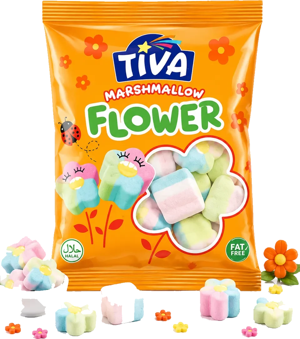 Tiva Flower marshmallow pack with flower-shaped marshmallows