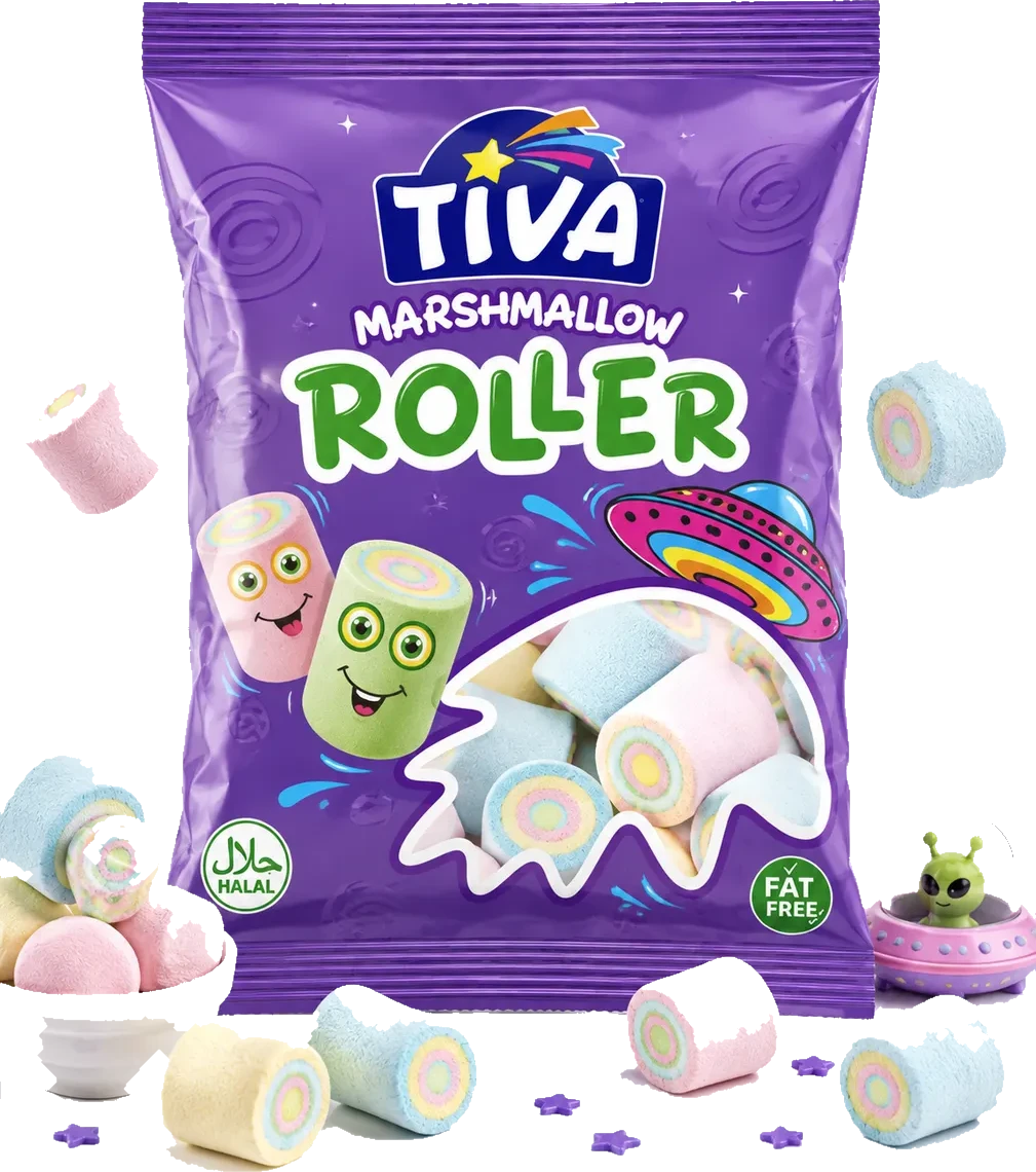 Tiva Roller marshmallow pack with spiral roller marshmallows